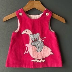 CHOCOLATE SOUP dress vintage pink corduroy swan teddy bear size medium EUC
